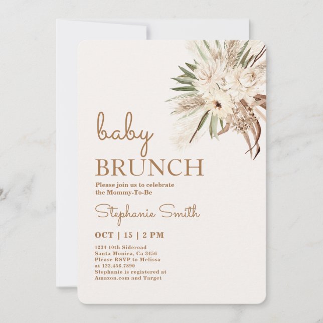 Boho Floral Baby shower Brunch Invitation (Devant)
