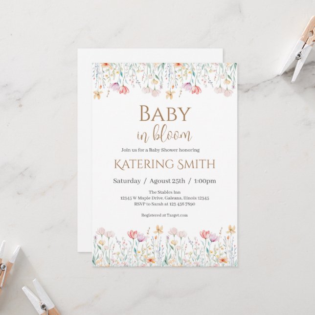 Boho floral Baby Shower Girl Einladung (Vorderseite/Rückseite Beispiel)
