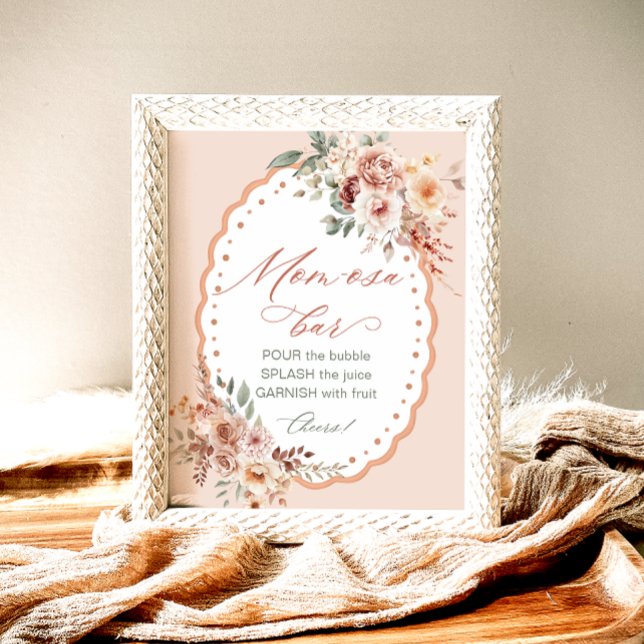 Boho Floral Baby Shower Mom-osa Bar Poster (Von Creator hochgeladen)