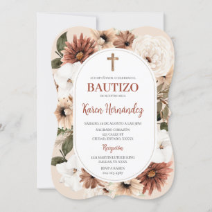 Boho Floral Baptême espagnol Invitation