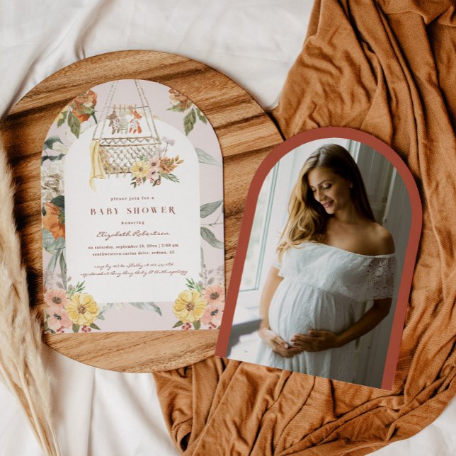 Boho Floral Bassinette | Babyparty Einladung (Von Creator hochgeladen)
