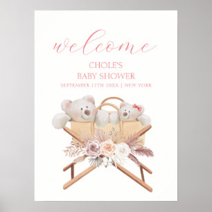 Boho Floral Bear Bassinet Girl Baby Dusche Willkom Poster