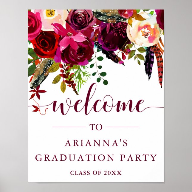 Boho Floral | Begrüßungsunterschrift der Graduieru Poster (Vorne)