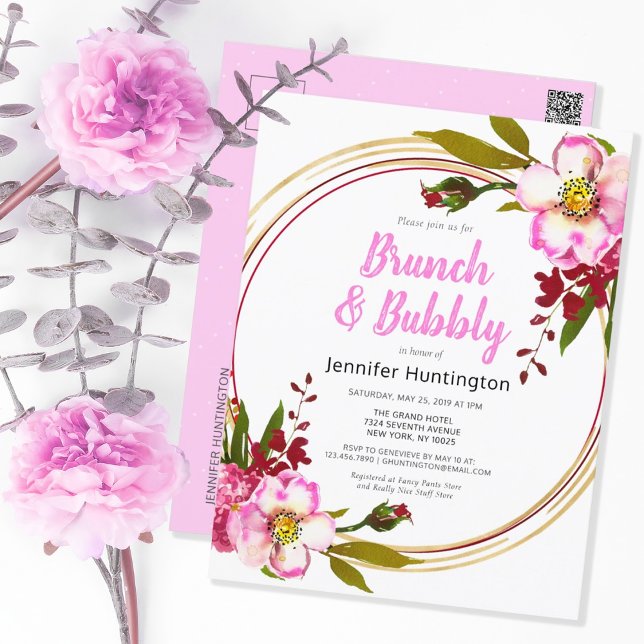 Boho Floral Berry Pink Gold Brautparty Postkarte (Von Creator hochgeladen)