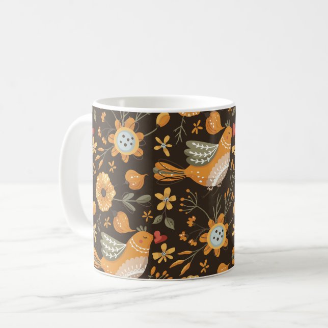 Boho Floral Birds Garden Pattern Kaffeetasse (Vorderseite Links)