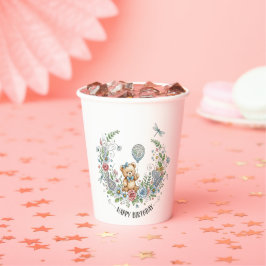 Boho floral birthday bear pappbecher