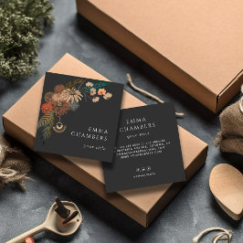 Boho Floral Black Business Card Quadratische Visitenkarte