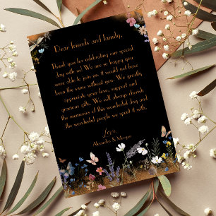 Boho Floral Black Butterfly Garden Carte de remerc