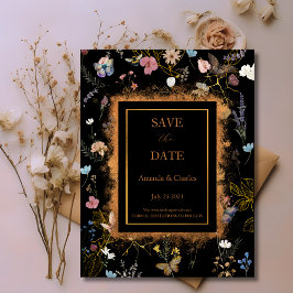 Boho Floral Black Butterfly Garden Save the Date Postkarte