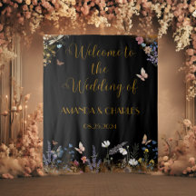 Boho Floral Black Butterfly Garden Tapestory