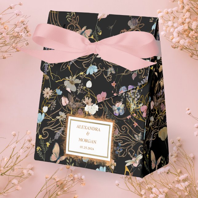 Boho Floral Black Butterfly Garden Wedding Geschenkschachtel (Von Creator hochgeladen)