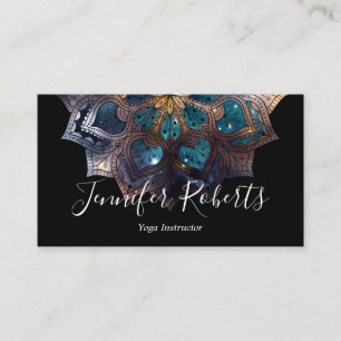 Boho Floral Blau Gold Mandala Chic Schwarz Visitenkarte
