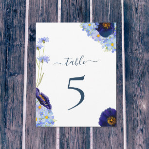 Boho Floral Blaue Hochzeit Tischnummer