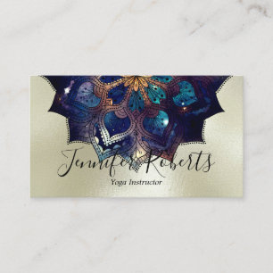 Boho Floral Blaues Mandala Chic Yoga-Lehrer Gold Visitenkarte