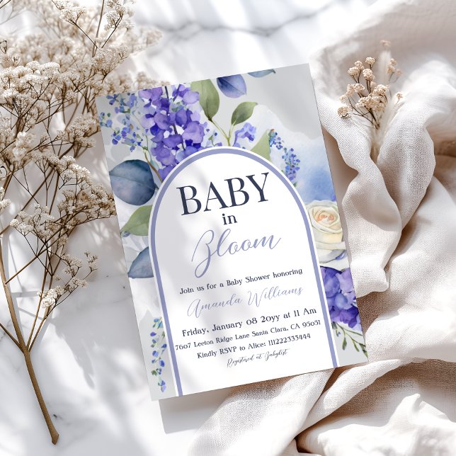 Boho Floral Blue Baby in Bloom Boy Baby Dusche Einladung (Von Creator hochgeladen)