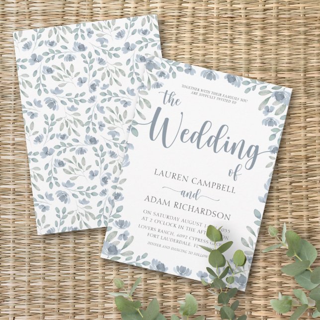 Boho Floral Blue Eucalyptus Wedding Einladung (Von Creator hochgeladen)