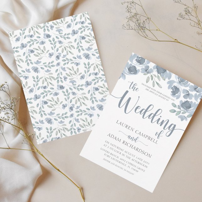 Boho Floral Blue Eucalyptus Wedding Einladung (Von Creator hochgeladen)
