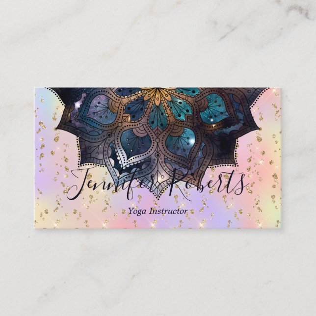 Boho Floral Blue Gold Mandala Chic Pastel Glitzer Visitenkarte (Vorderseite)