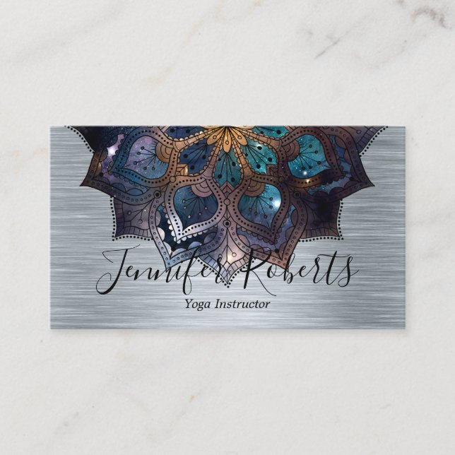 Boho Floral Blue Gold Mandala Chic Yoga Instructor Visitenkarte (Vorderseite)