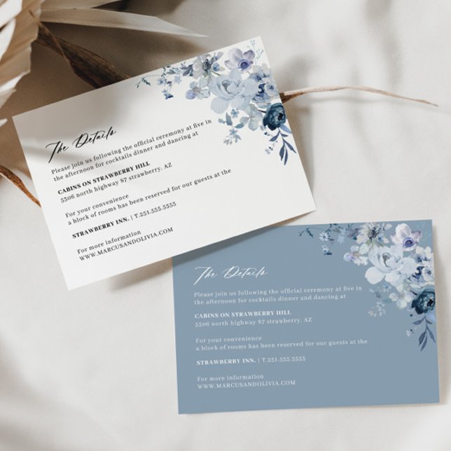 Boho Floral Blue Wedding Details Umschließungskart Begleitkarte (Dusty Blue Details Card 2 Colors)