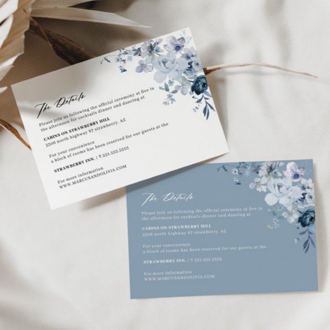 Boho Floral Blue Wedding Details Umschließungskart Begleitkarte (Dusty Blue Details Card 2 Colors)