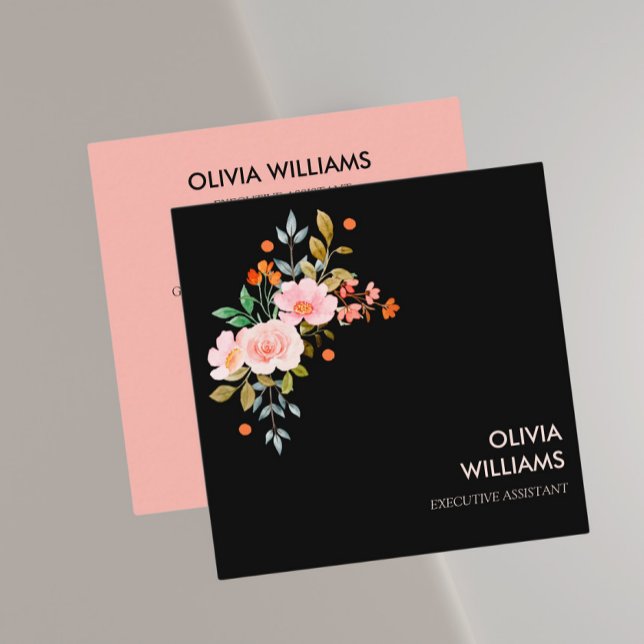 Boho Floral BLUME Square Business Card Quadratische Visitenkarte (Von Creator hochgeladen)