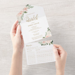 Boho Floral Blush Pink Sage Green Brautparty All In One Einladung