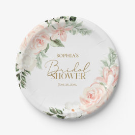 Boho Floral Blush Pink Sage Green Brautparty Pappteller