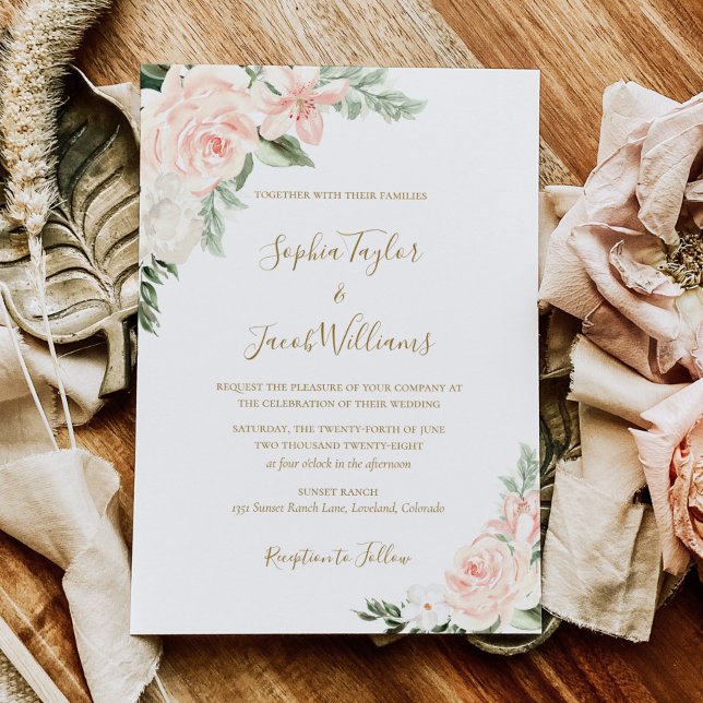 Boho Floral Blush Pink und Sage Green Wedding Einladung (Von Creator hochgeladen)
