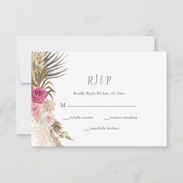 Boho Floral Blush Pink Wedding RSVP Karte (Vorderseite)