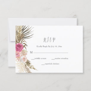 Boho Floral Blush Pink Wedding RSVP Karte
