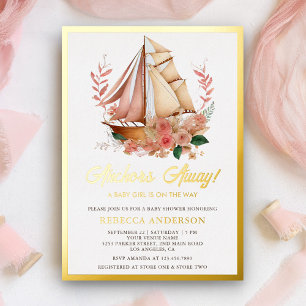 Boho Floral Boot Nautisches Mädchen Baby-Party Gol Folieneinladung