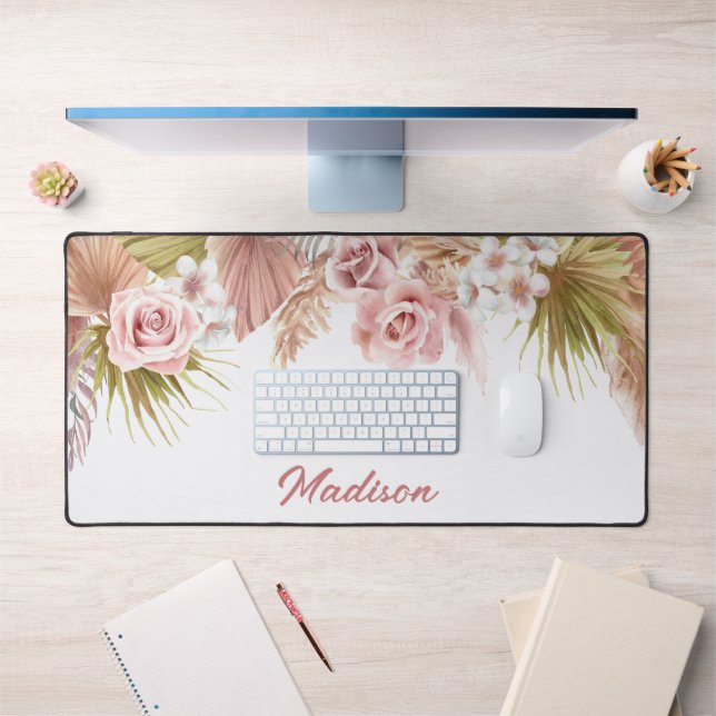 Boho Floral Border Bouquet Schreibtischunterlage (Büro 1)