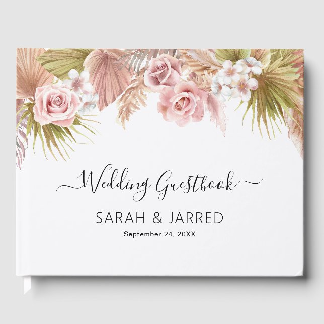 Boho Floral Border Wedding Gästebuch (Vorderseite)