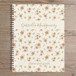Boho Floral Botanical Pattern Girl Beige Name Text Notizbuch
