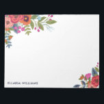 Boho Floral Bouquets - Name Notizblock<br><div class="desc">Weißes Notizblock mit wunderschönen Bouquets böhmischer Blume in zwei Ecken. Fügen Sie Ihren Namen in modernen marineblauen Buchstaben hinzu.</div>