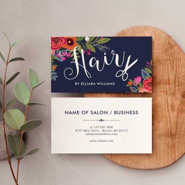 Boho Floral Bouquets - Navy Blue Hair Stylist Visitenkarte (Von Creator hochgeladen)