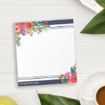Boho Floral Bouquets - Navy Blue & White - Name Notizblock<br><div class="desc">Personalisiertes Notizblock mit schönen Bouquets von boho Blume in zwei Ecken. Fügen Sie Ihren Namen in modernen weißen Buchstaben gegen marineblau hinzu.</div>
