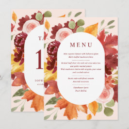 Boho Floral Bourgogne Mariage Numéro de table Menu