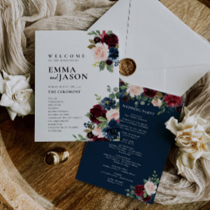 Boho Floral Bourgogne Programme de mariage de la m