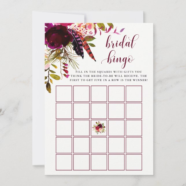 Boho Floral | Brautparty Bingo Game (Vorderseite)