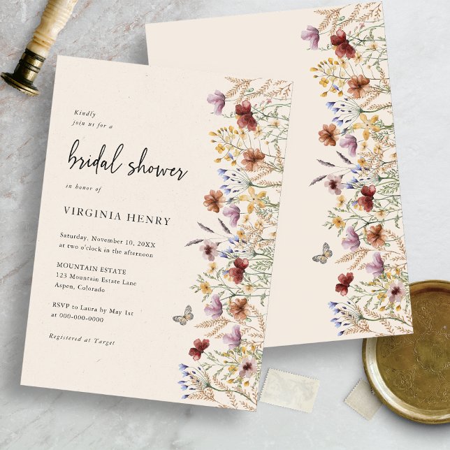 Boho Floral Brautparty Einladung (Boho Floral Wildflower Bridal Shower Invitation by Painted Paperie)