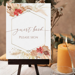 Boho Floral Brautparty Guest Book Sign Poster