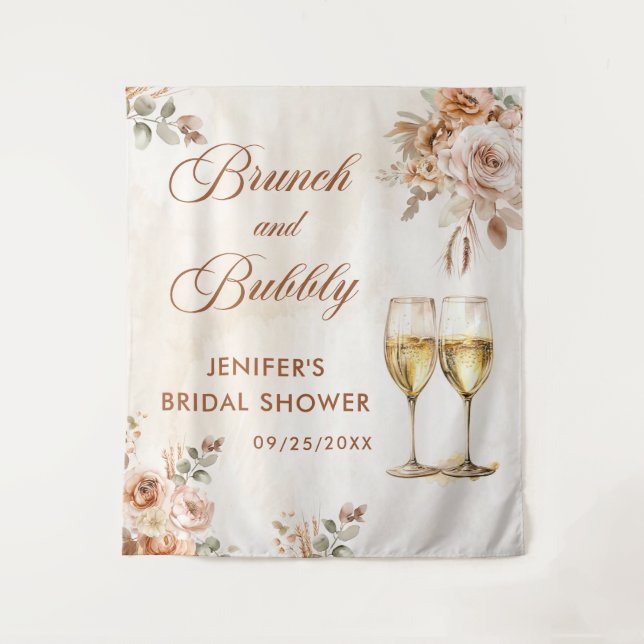 Boho Floral Brunch und Bubbly Brautparty Wandteppich (Vorderseite)