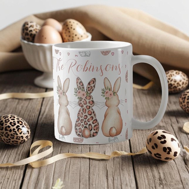 Boho Floral Bunnies Personalisiert Ostern Kaffeetasse (Boho Floral Bunnies Personalized Easter Coffee Mug)