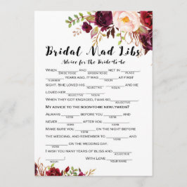 Boho Floral Burgund Brautparty Game 12x18 Einladung