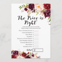 Boho Floral Burgundy Brautparty Game 12x18 Einladung