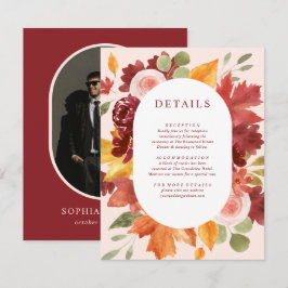 Boho Floral Burgundy Fall Foto Hochzeitsdetails Begleitkarte