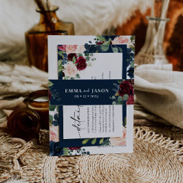 Boho Floral Burgundy Navy Einladung Bauchband Einladungsbanderole