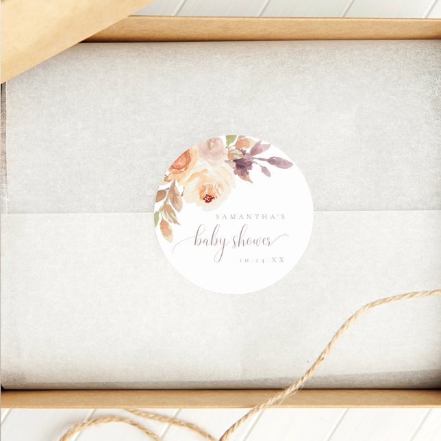 Boho Floral Burnt Orange Baby Shower Runder Aufkleber (Von Creator hochgeladen)